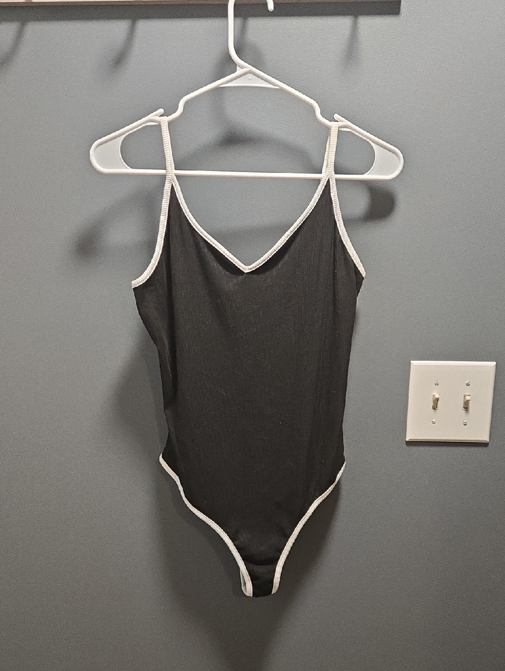 Ribbed Black Bodysuit With White Trim